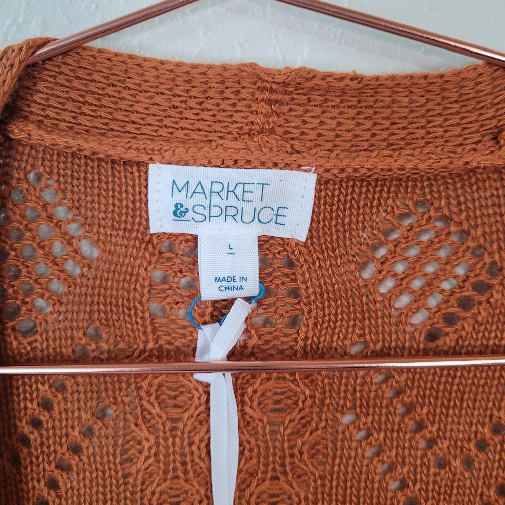 Market & Spruce Openwork Knit Cardigan - Rust - Picture 6 of 14